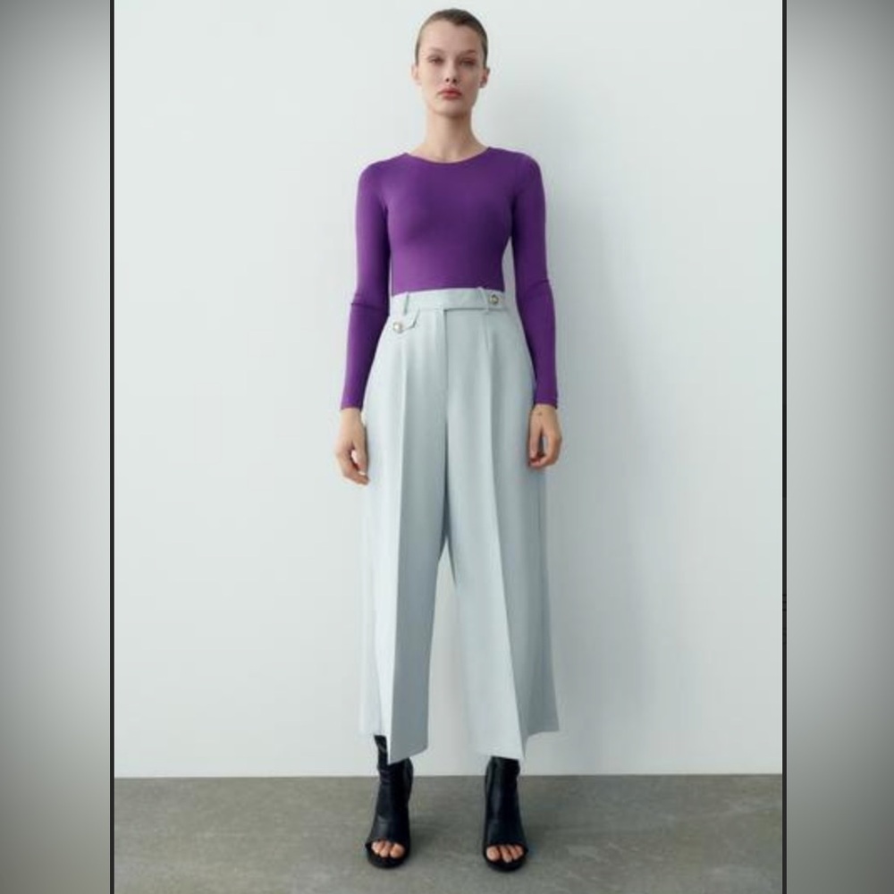 MAKE OFFER! Zara baby blue Wide Leg Pants High-Waisted size L (40-42)